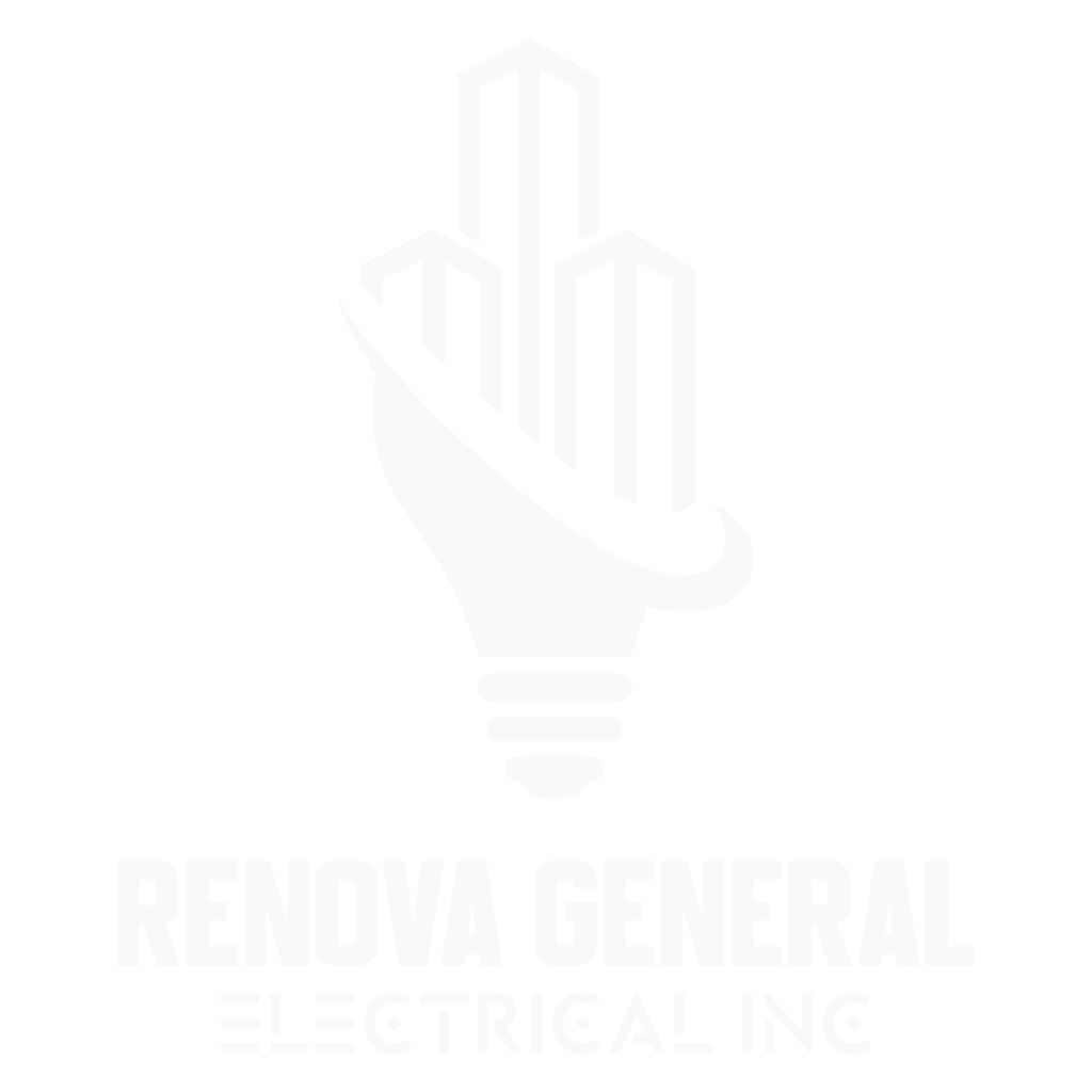 Modern electrical icon with skyscrapers inside a lightbulb shape – representing professional electrical services.